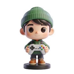 Cute Gamer Boy Figurine with Game Controller 3D Icon