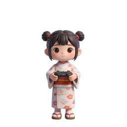 Fofa gamer de quimono japonês em um santuário – ícone 3D