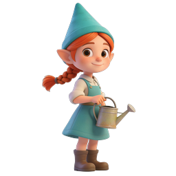 Cute Garden Elf Girl with Watering Can 3D Icon