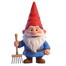 3D Garden Gnome Character with Rake - Cute Mascot Icon