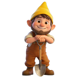 Charming 3D Garden Gnome Character with Shovel