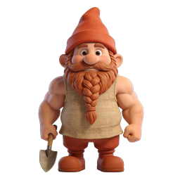3D Garden Gnome Character Icon with Shovel