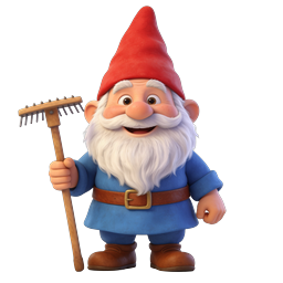 Charming 3D Garden Gnome Character Icon with Rake