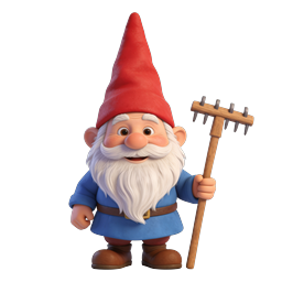 Charming 3D Garden Gnome Character with Rake Icon