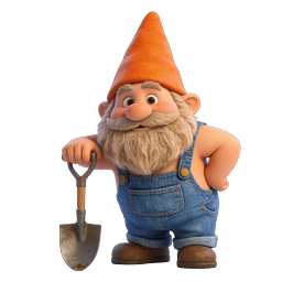 Cute 3D Garden Gnome Character with Shovel Icon