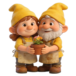 Cute Garden Gnome Couple Holding Flower Pot - 3D Clay Icon