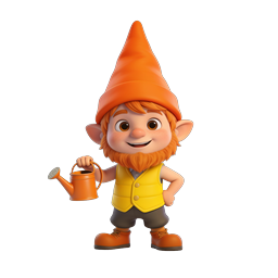 Friendly Garden Gnome 3D Character Icon with Watering Can