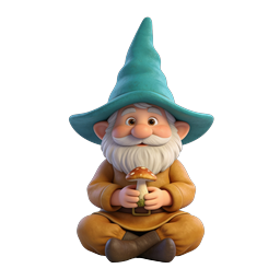Cute Garden Gnome 3D Icon with Mushroom