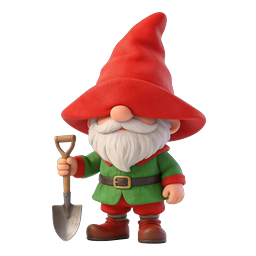 Cute 3D Garden Gnome Character Icon with Shovel