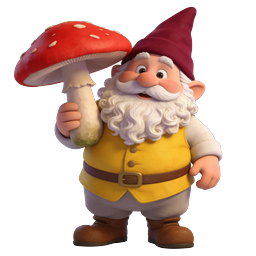 Cute 3D Garden Gnome Holding Red Mushroom Icon