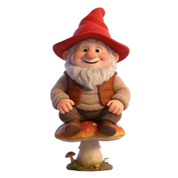 Whimsical Garden Gnome on Mushroom - 3D Render Icon