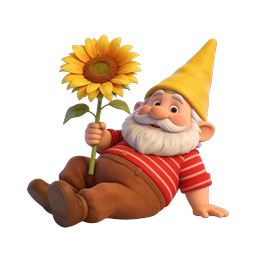 Cheerful Garden Gnome with Sunflower - 3D Icon