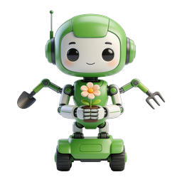 Cute Green Garden Robot with Flower - 3D Icon