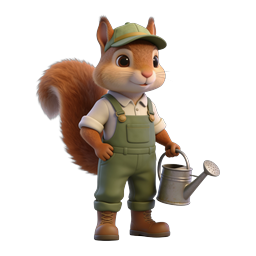 Süßer Gärtner-Eichhörnchen-Cartoon 3D-Icon-Charakter