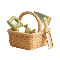 Gardening Basket Tools Icon - 3D Clay Style