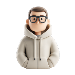 Avatar de personaje 3D Geek Boy con gafas y sudadera con capucha