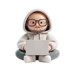 Icona personaggio 3D di sviluppatore geek amichevole con laptop