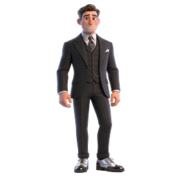 Icône personnage 3D gentleman en costume rayé élégant
