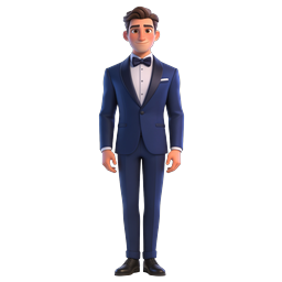 Elegant 3D Gentleman in Navy Tuxedo Character Icon