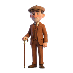 Distinguished 3D Gentleman Character with Cane