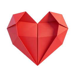 3D Geometric Red Heart Icon - Modern Faceted Design