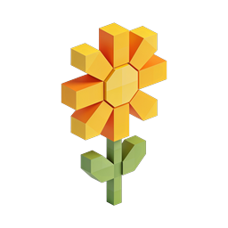 Geometric Block Flower 3D Icon - Isometric Cube Design