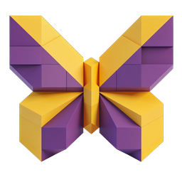 Geometric 3D Butterfly Icon - Purple & Yellow Design