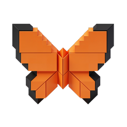 3D Geometric Butterfly Icon - Isometric Orange & Black Design