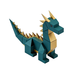 Geometric Dragon Icon - 3D Blocky Mythical Creature