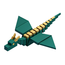 Isometric Geometric Dragon 3D Icon with Gold Accents