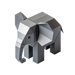 Geometrisches 3D-Silber-Elefanten-Icon - Modernes Low-Poly-Design