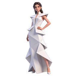 Geometric Fashion Model in Origami-Style White Gown