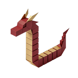 Geometric Snake 3D Icon | Low-Poly Red & Gold Design