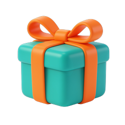 3D Gift Box Icon - Teal Present with Orange Ribbon
