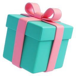 3D Gift Box Icon with Pink Ribbon Bow