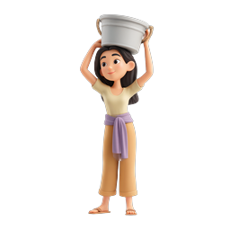 Girl Carrying Water Bucket 3D Clay Style Character Icon