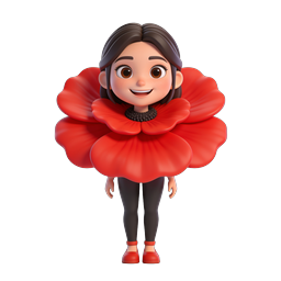 Cute 3D Girl Character in Red Poppy Flower Costume Icon