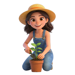 Cheerful Girl Gardener Planting Seedling 3D Icon