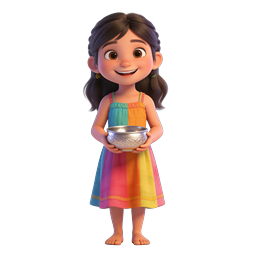 Cute 3D Girl Holding Decorative Silver Bowl