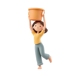 Happy Girl Holding Bucket - Playful 3D Clay Icon