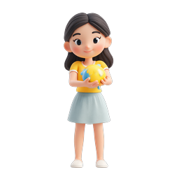 Girl Holding Earth Icon - Environmental Awareness Character