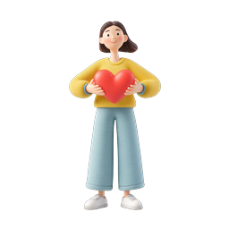 Cute 3D Girl Holding Heart Icon - Love & Kindness