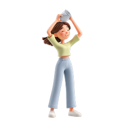 Joyful Girl Pouring Water Bucket 3D Character Icon
