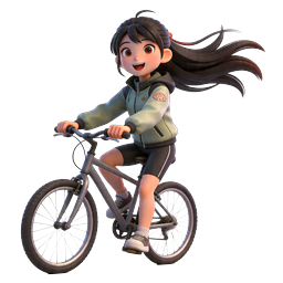 Cheerful Girl Riding Bicycle 3D Character Icon