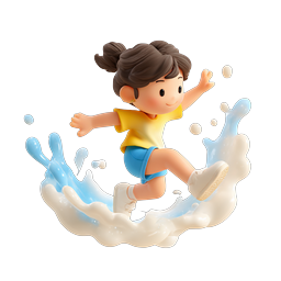 Fröhliches Mädchen rennt durch Wasserspritzer Icon - 3D Clay
