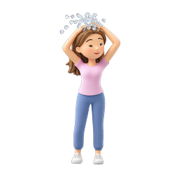 3D Girl Washing Hair Icon - Cute Beauty Character