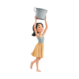 Girl Holding Water Bucket 3D Character Icon