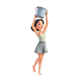 Joyful Girl with Water Bucket 3D Character Icon