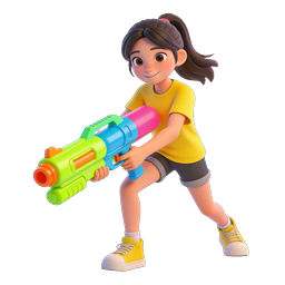 Girl with Colorful Water Gun - 3D Rendered Character Icon
