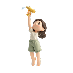 Girl Water Gun Icon - Playful 3D Character Illustration